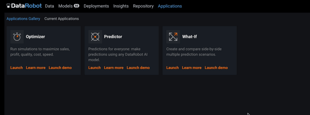 Figure 1 DataRobot Applications Gallery