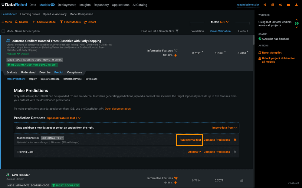 Testing External Datasets in DataRobot | DataRobot AI Platform