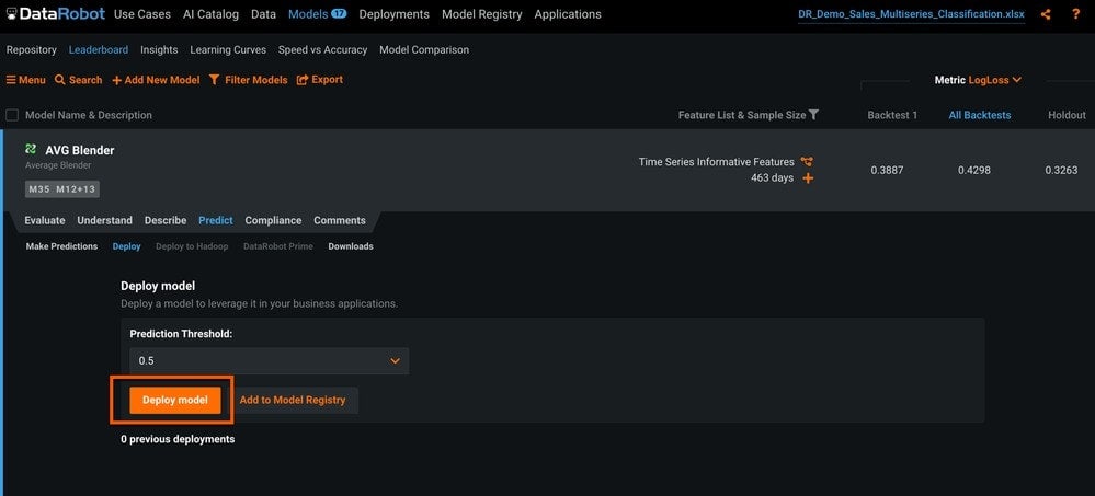 Figure 20. Deploy model to prediction server