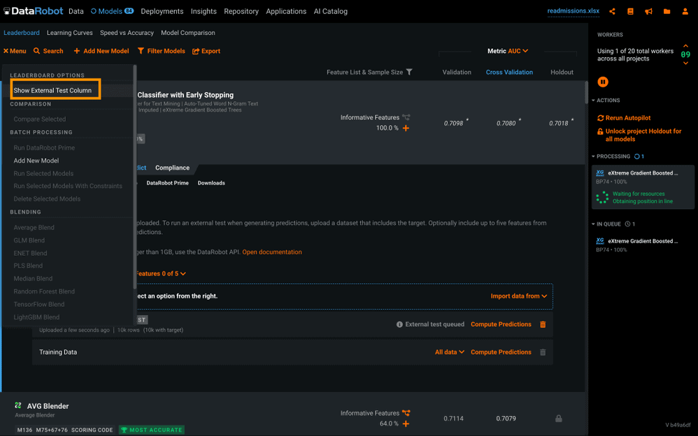 Figure 3. Show External Test Column option