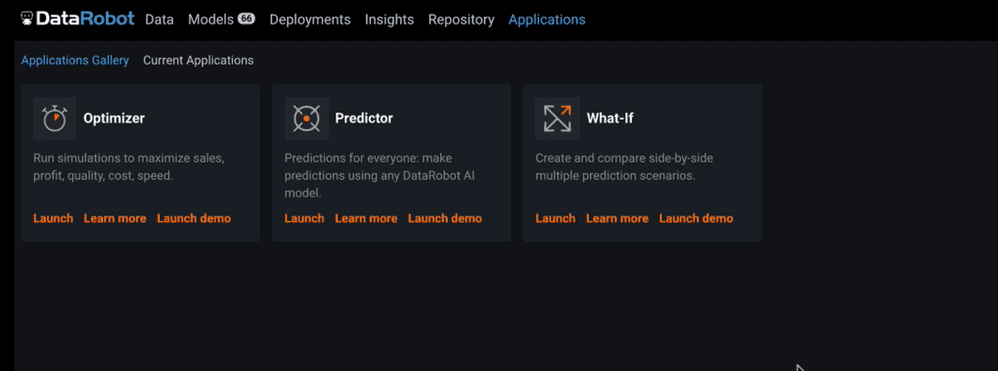 Figure 1 DataRobot Applications Gallery