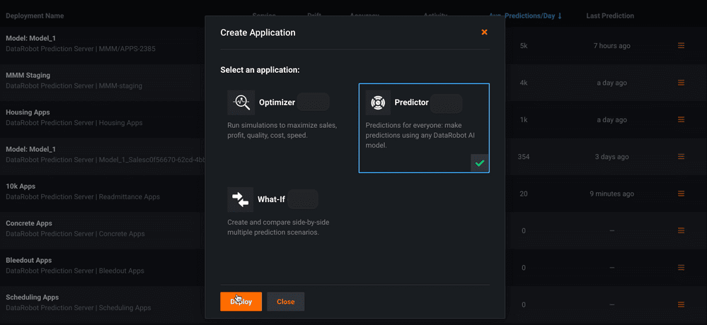 Figure 3 Launching the predictor app from the Deployment page