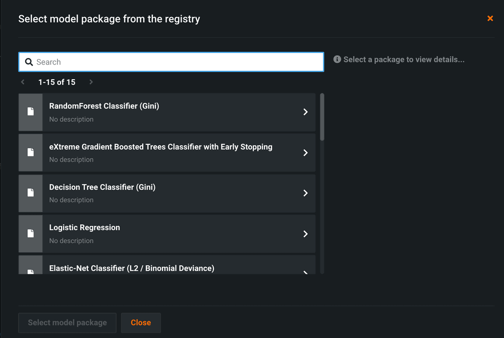 Figure 5. Select challenger model from model registry