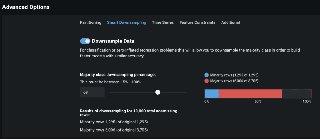 Figure 7. The Smart Downsampling tab in DataRobot