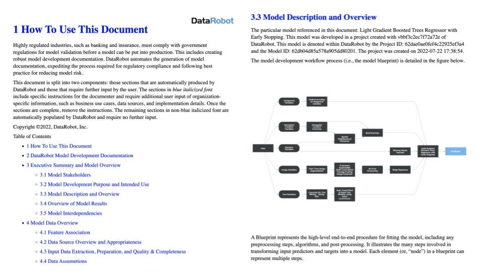 DataRobot Automated Compliance Documentation