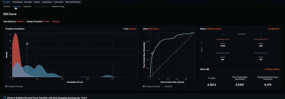 The DataRobot ROC curves explore classification, performance, and statistics related to a selected model at any point on the probability scale -  - DataRobot AI platform