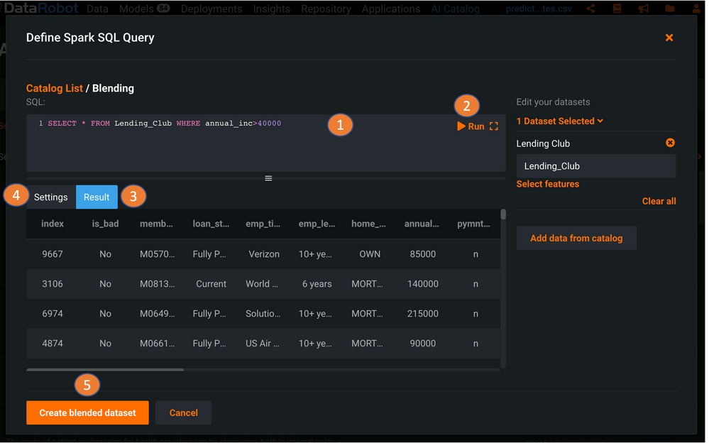 Figure 6. The Define Spark SQL Query pop-up window