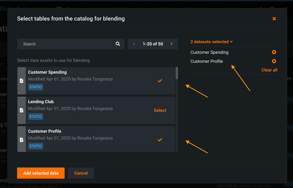 Figure 10. Selecting multiple datasets for blending