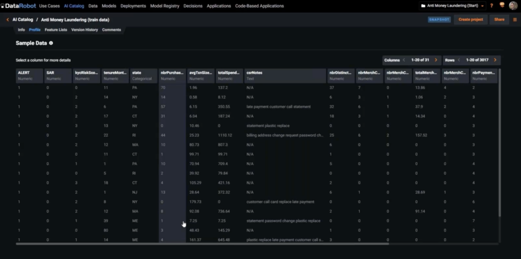 AML Sample Dataset DataRobot