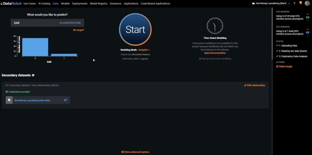 Secondary AML datasets DataRobot AI Platform