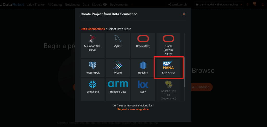 Graph 2. DataRobot access to create a JDBC connector with SAP HANA.