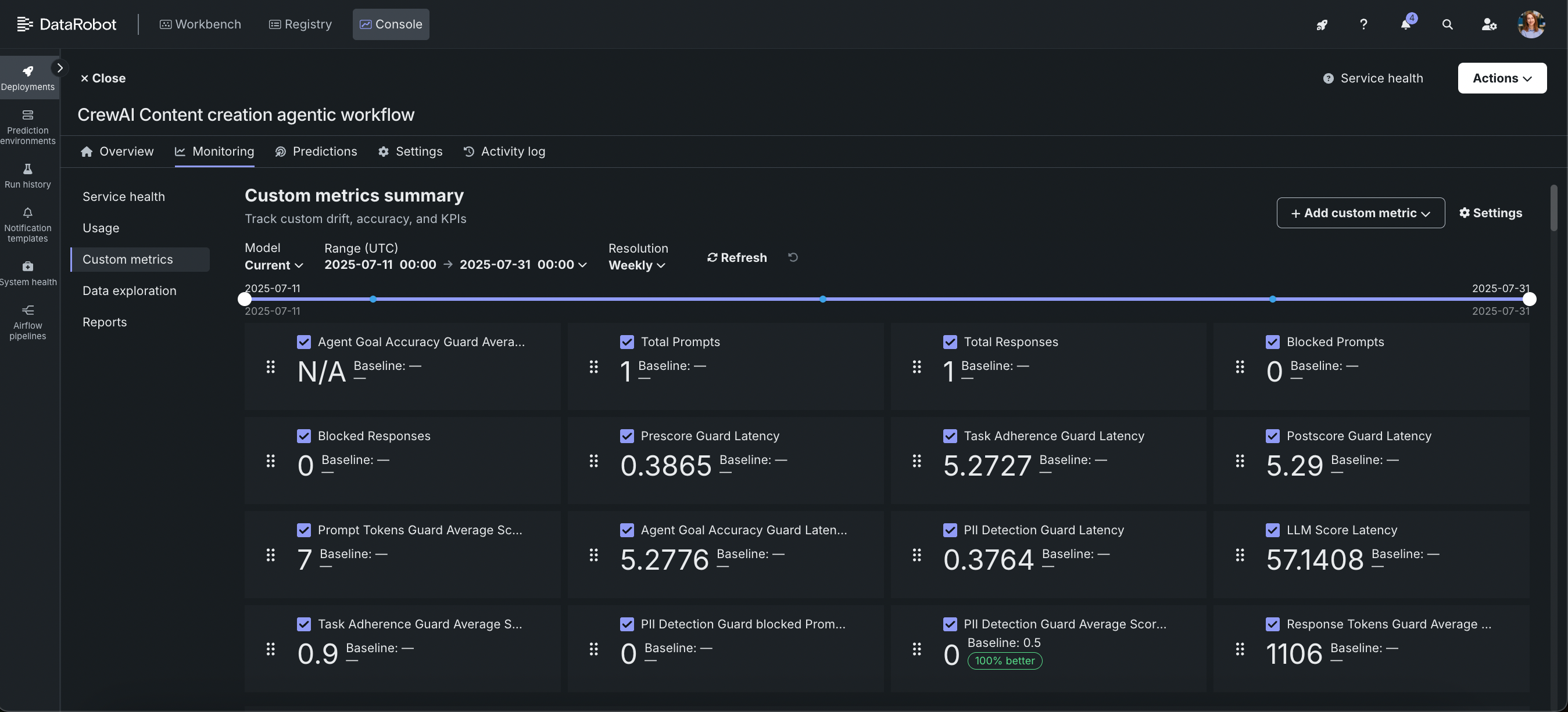 Monitor and trace deployed agents with DataRobot