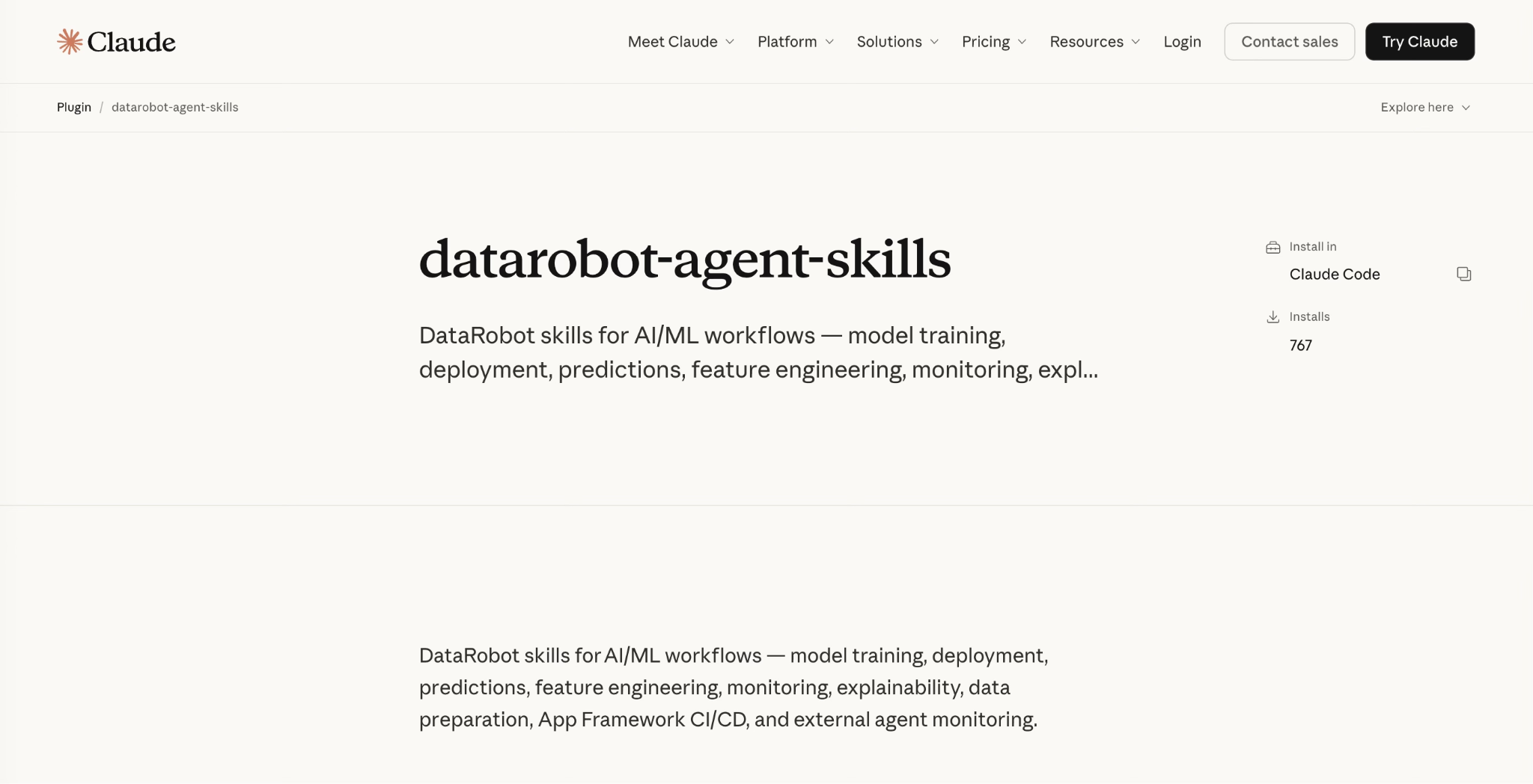 Claude plugin marketplace listing for datarobot-agent-skills